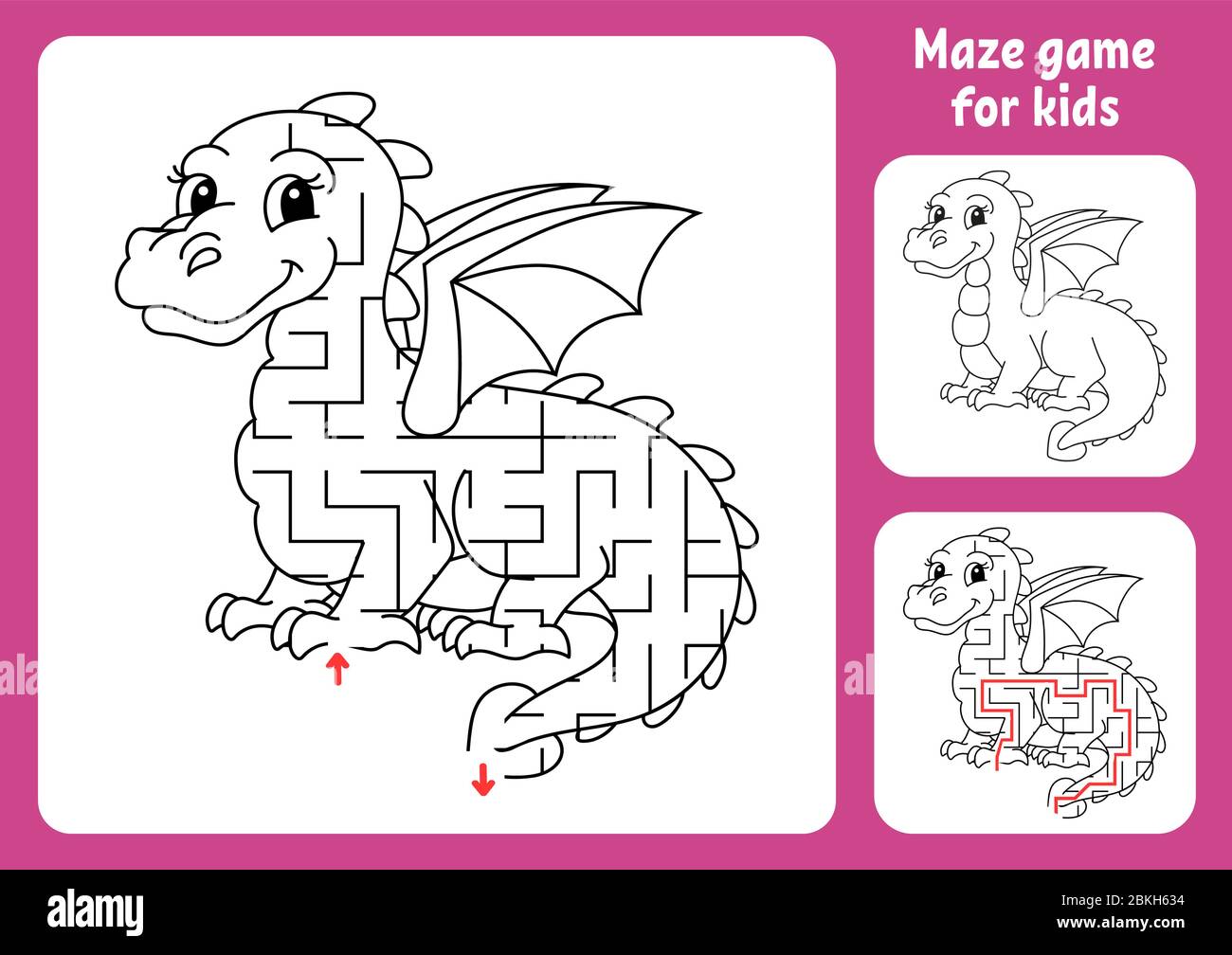Abstract maze. Fairytale dragon. Game for kids. Puzzle for