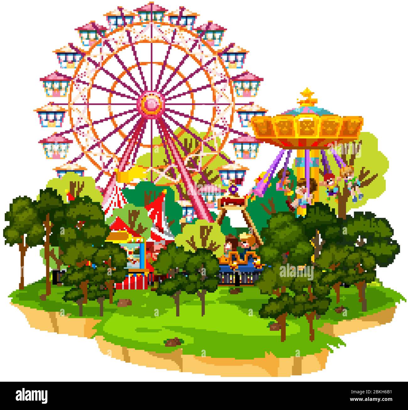 Scene with many rides in the funpark on white background illustration ...