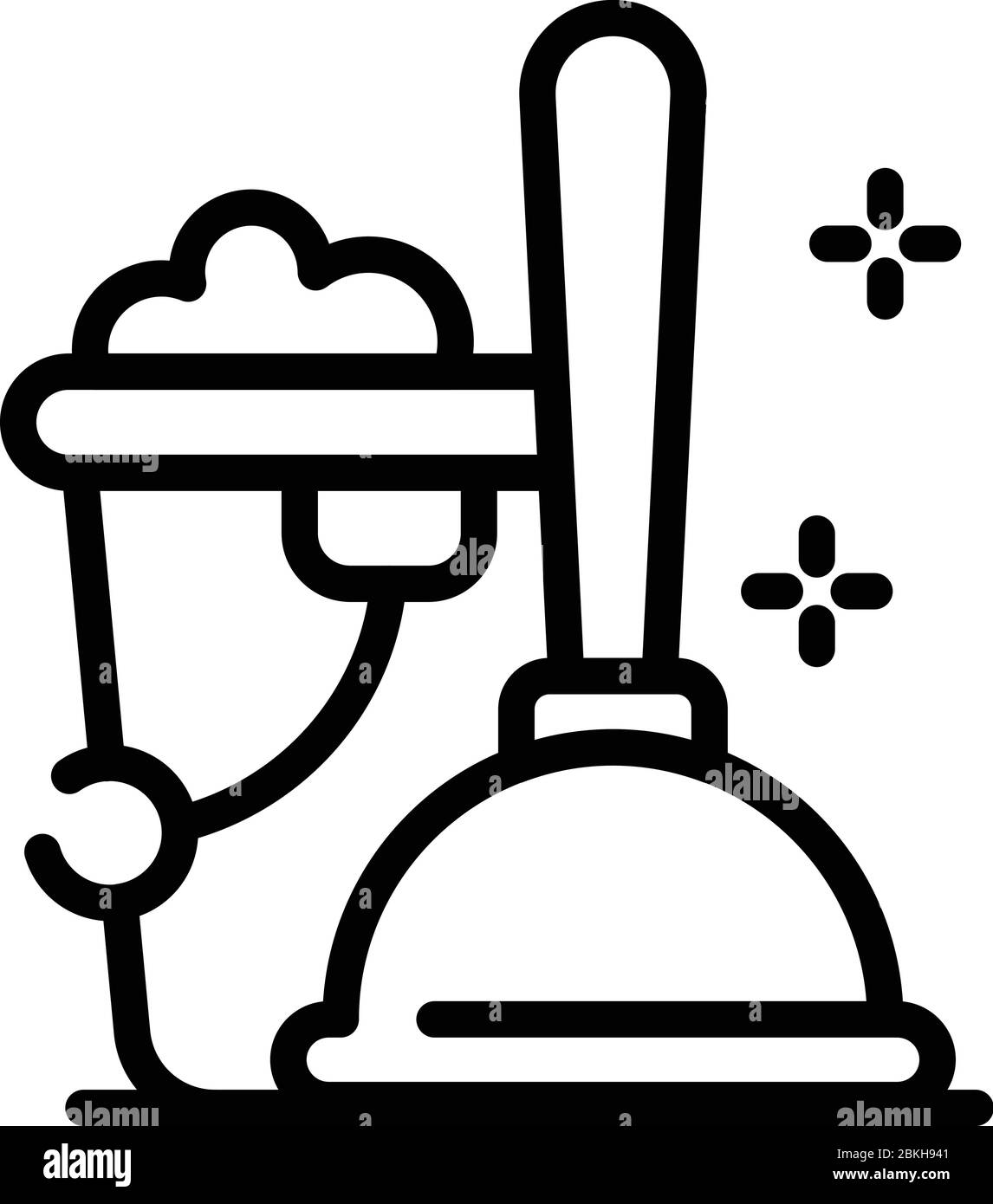 Plunger and toilet cistern icon, outline style Stock Vector