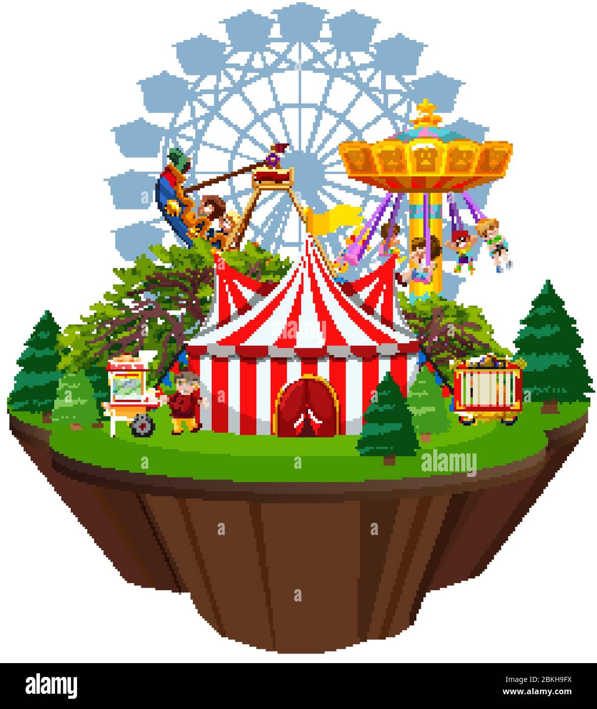 Scene with many children playing on the circus rides illustration Stock ...