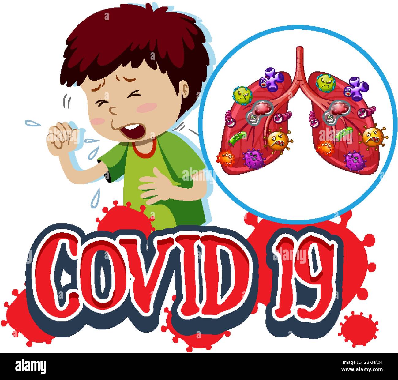 Covid 19 sign template with sick boy and bad lungs illustration Stock  Vector Image & Art - Alamy