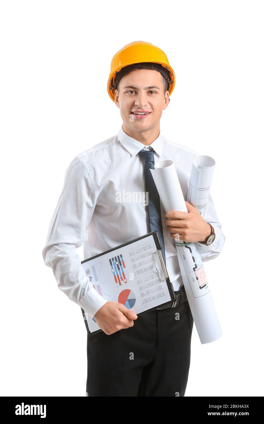 Portrait of architect on white background Stock Photo - Alamy