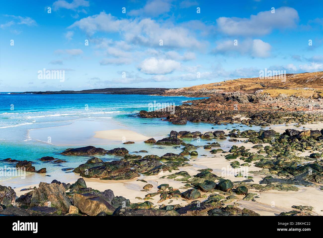 The beautiful beach at Mealista on the western coast of the Isle of Lewis in the Western Isles of Scotland Stock Photo