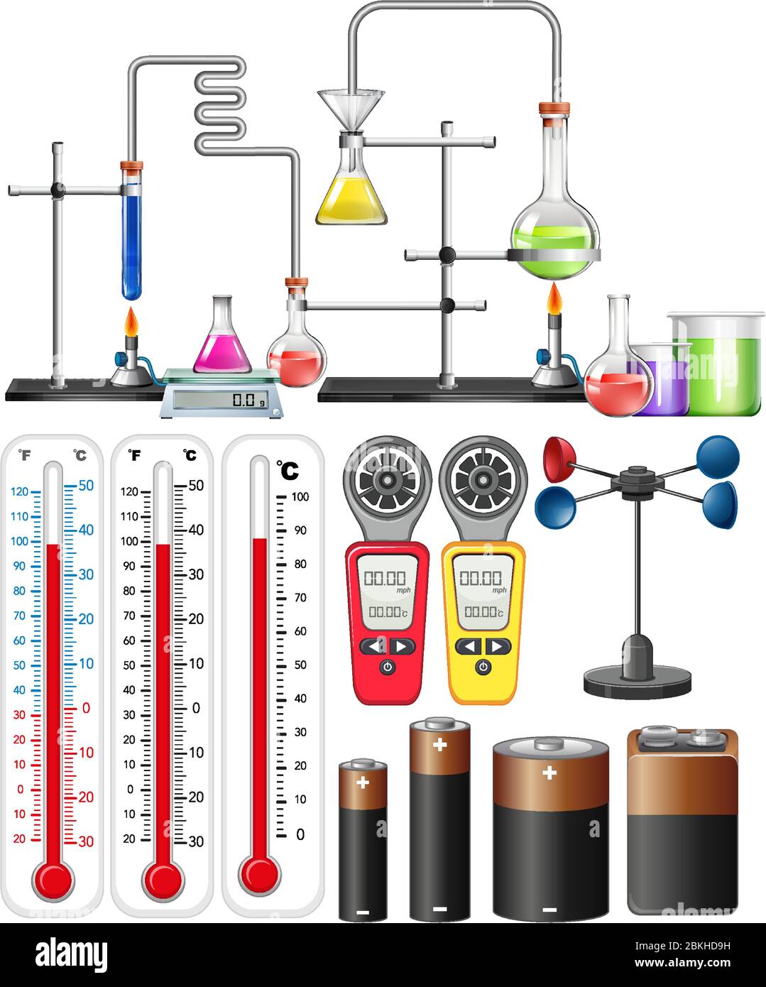 Set of science equipments on white background illustration Stock Vector ...