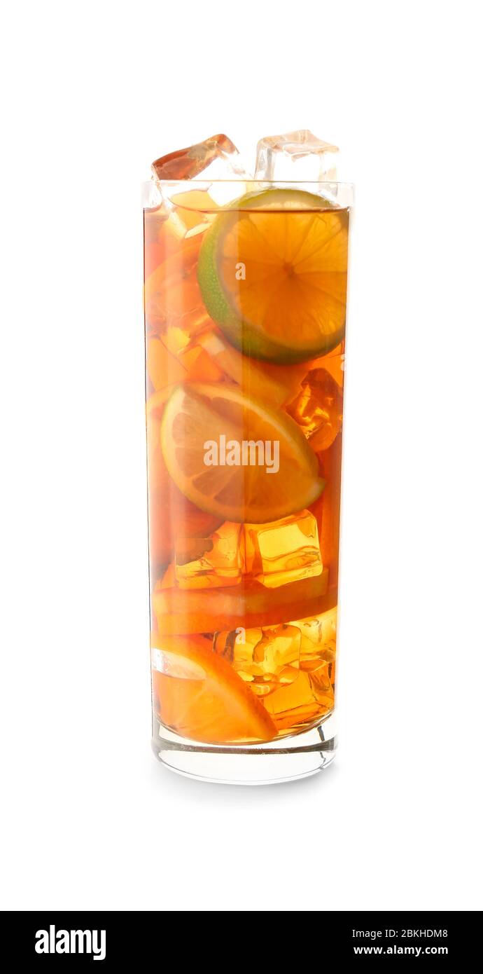 Glass of tasty cold ice tea on white background Stock Photo - Alamy