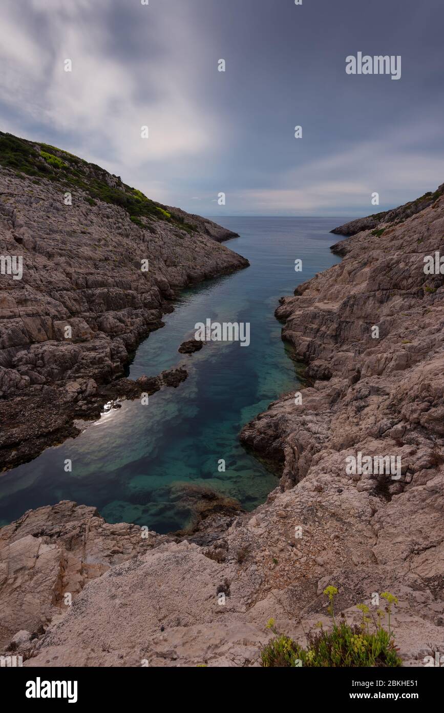 Magnificent daily seascape at summer. Rock phenomenon by the sea at Korakonisi, Zakynthos, Greece. Stock Photo