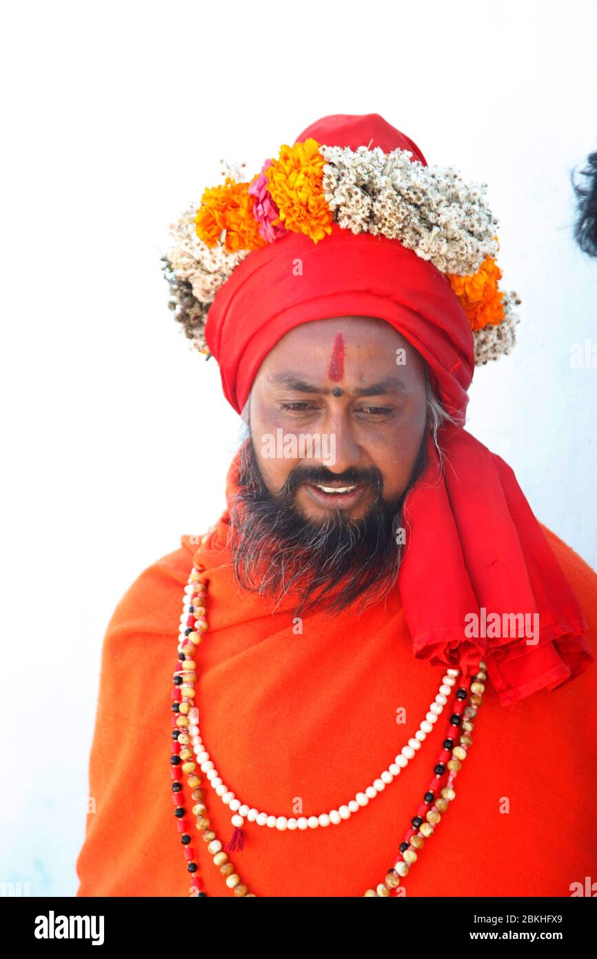 Indian Baba Swami Sadhu Holyman Saddhu in front of temple Haridwar ...
