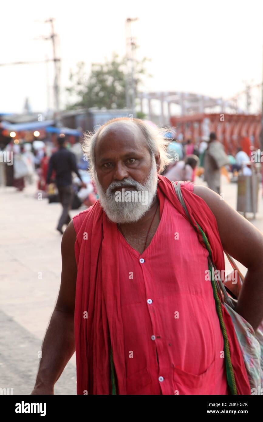 Indian Baba Swami Sadhu Holyman Saddhu in front of temple Haridwar ...