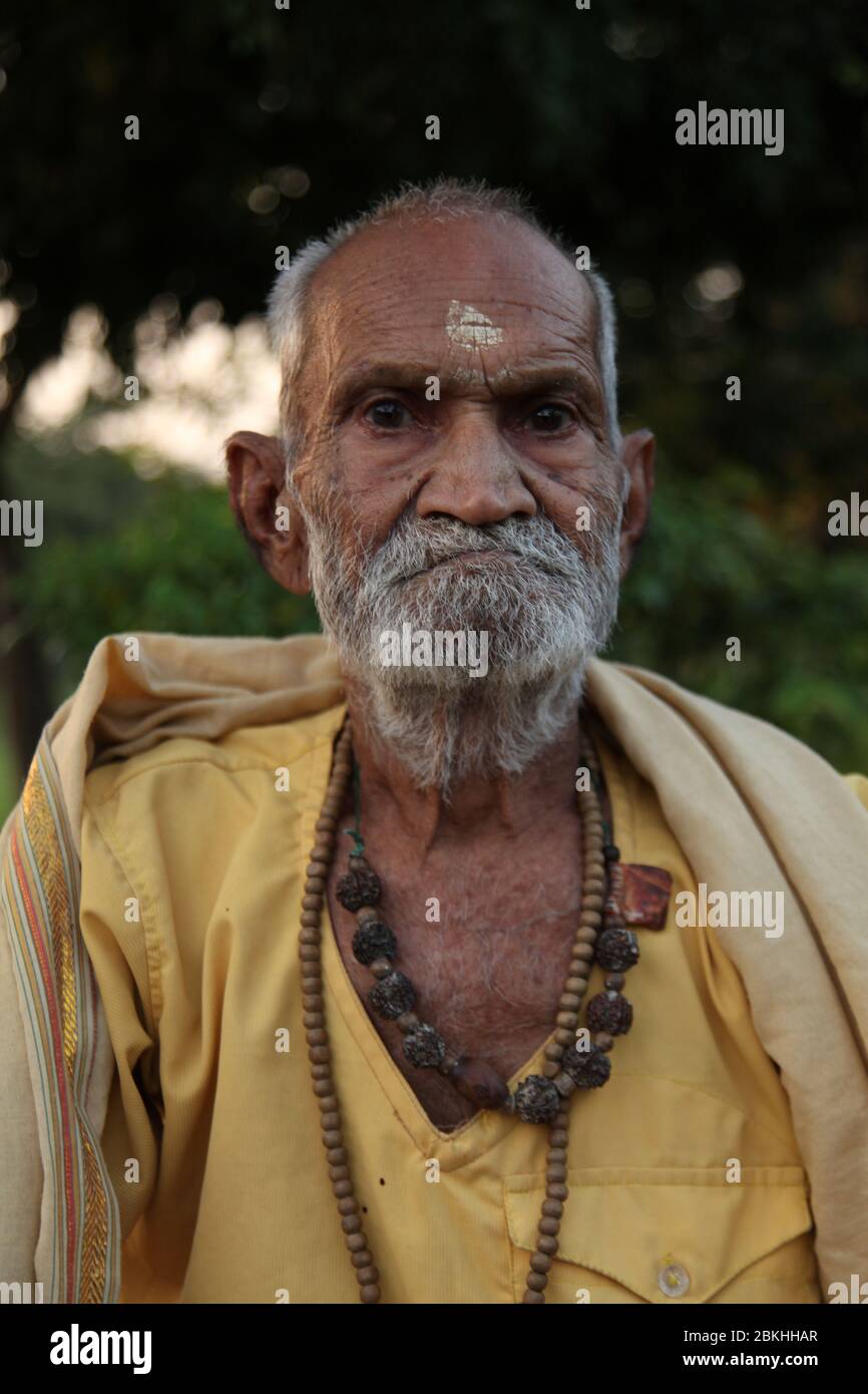 Indian Baba Swami Sadhu Holyman Saddhu in front of temple Haridwar