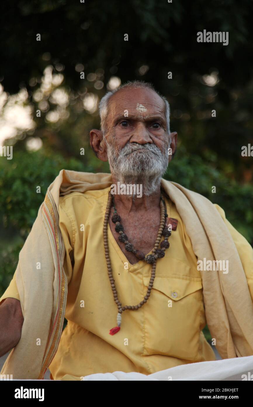Indian Baba Swami Sadhu Holyman Saddhu in front of temple Haridwar ...