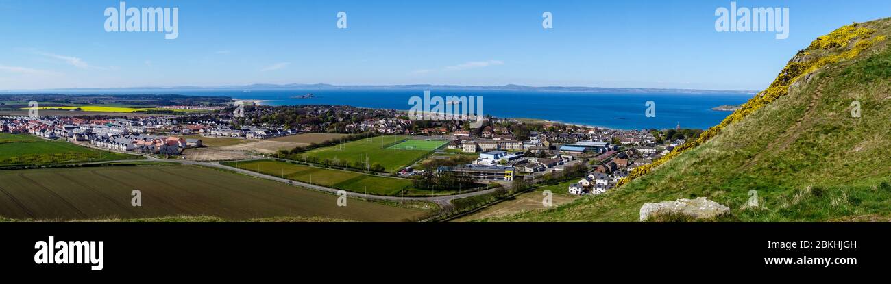 View from West side of Berwick Law, to North Berwick and Firth of Forth Stock Photo