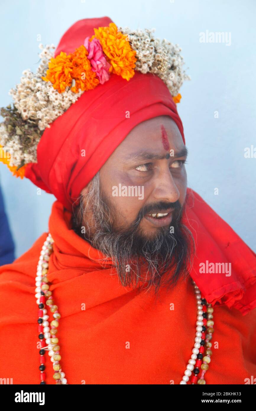 Indian Baba Swami Sadhu Holyman Saddhu in front of temple Haridwar ...