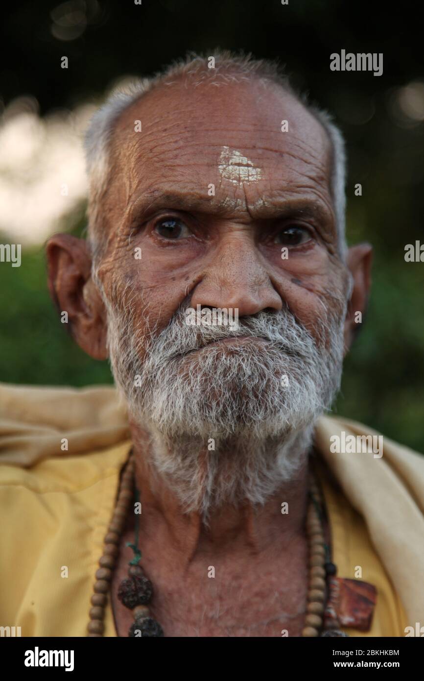 Indian Baba Swami Sadhu Holyman Saddhu in front of temple Haridwar ...