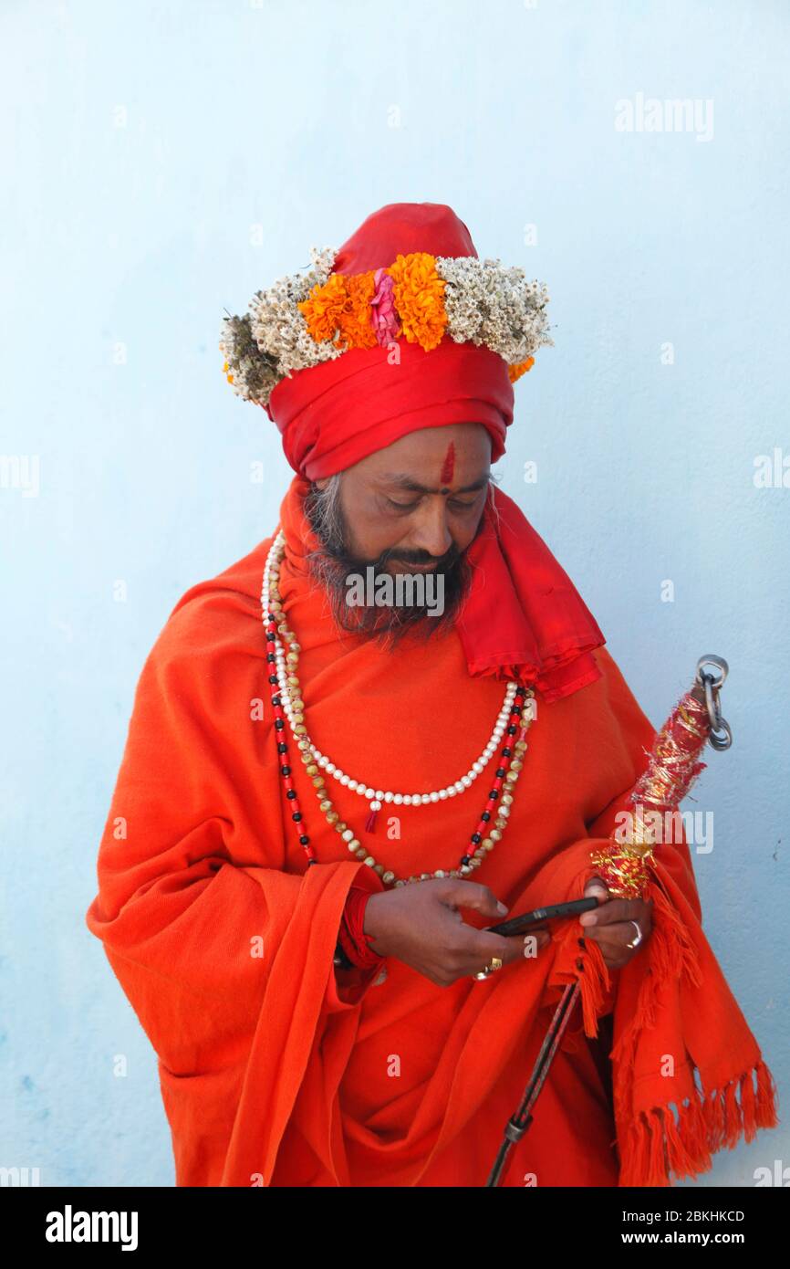 Indian Baba Swami Sadhu Holyman Saddhu in front of temple Haridwar ...
