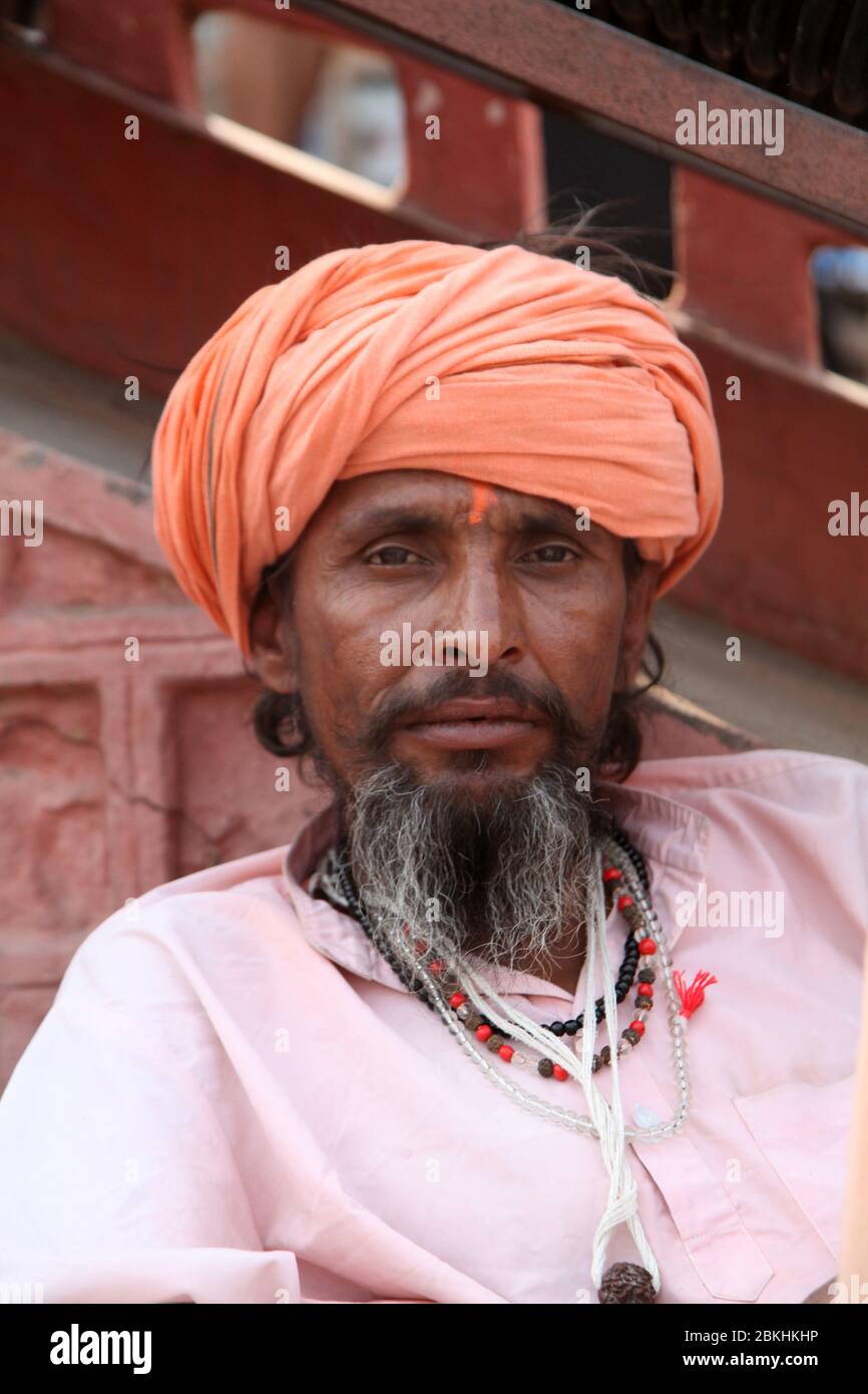 Indian Baba Swami Sadhu Holyman Saddhu in front of temple Haridwar ...