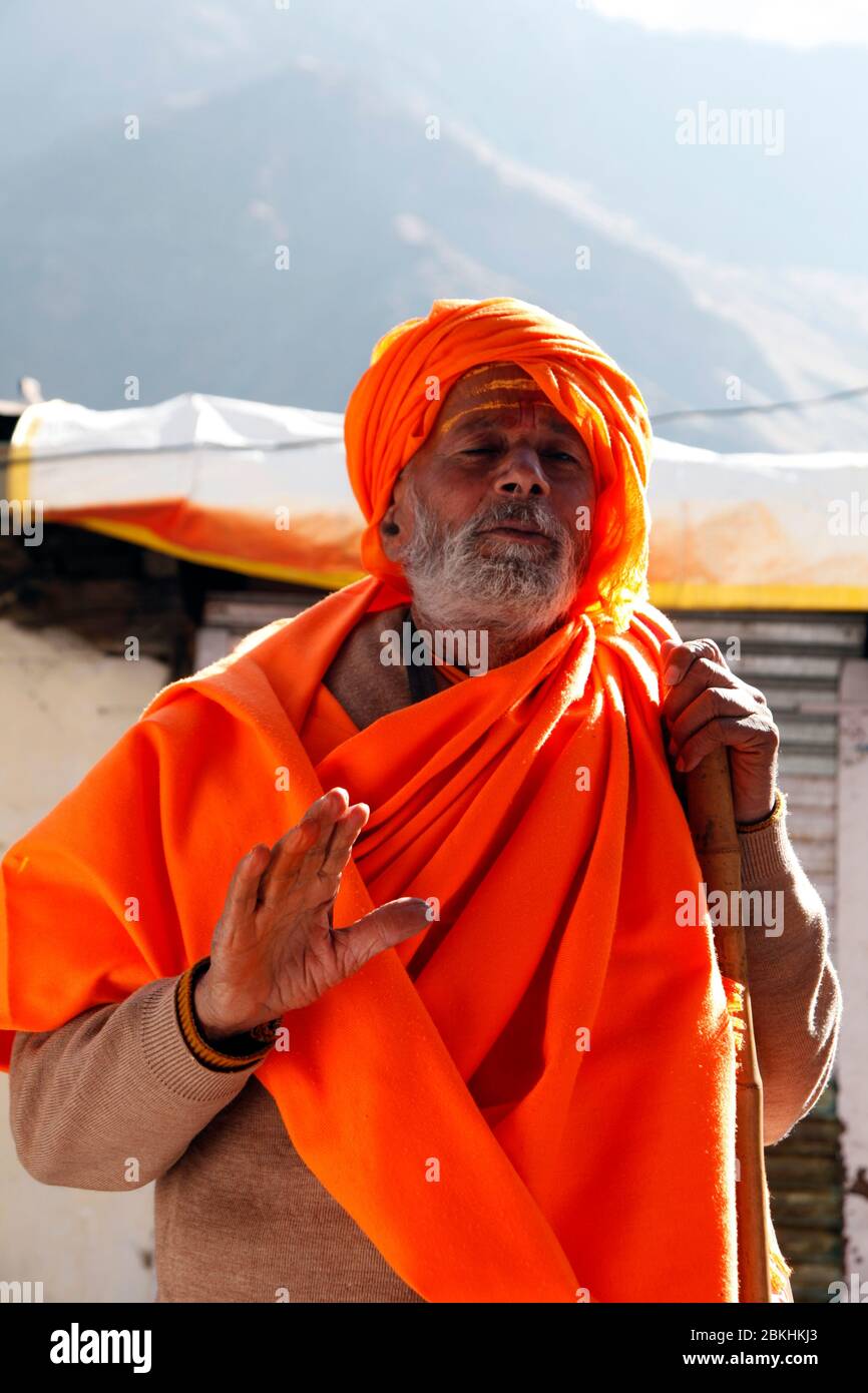 Indian Baba Swami Sadhu Holyman Saddhu in front of temple Haridwar ...