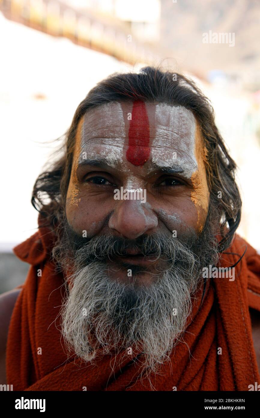 Indian Baba Swami Sadhu Holyman Saddhu in front of temple Haridwar ...