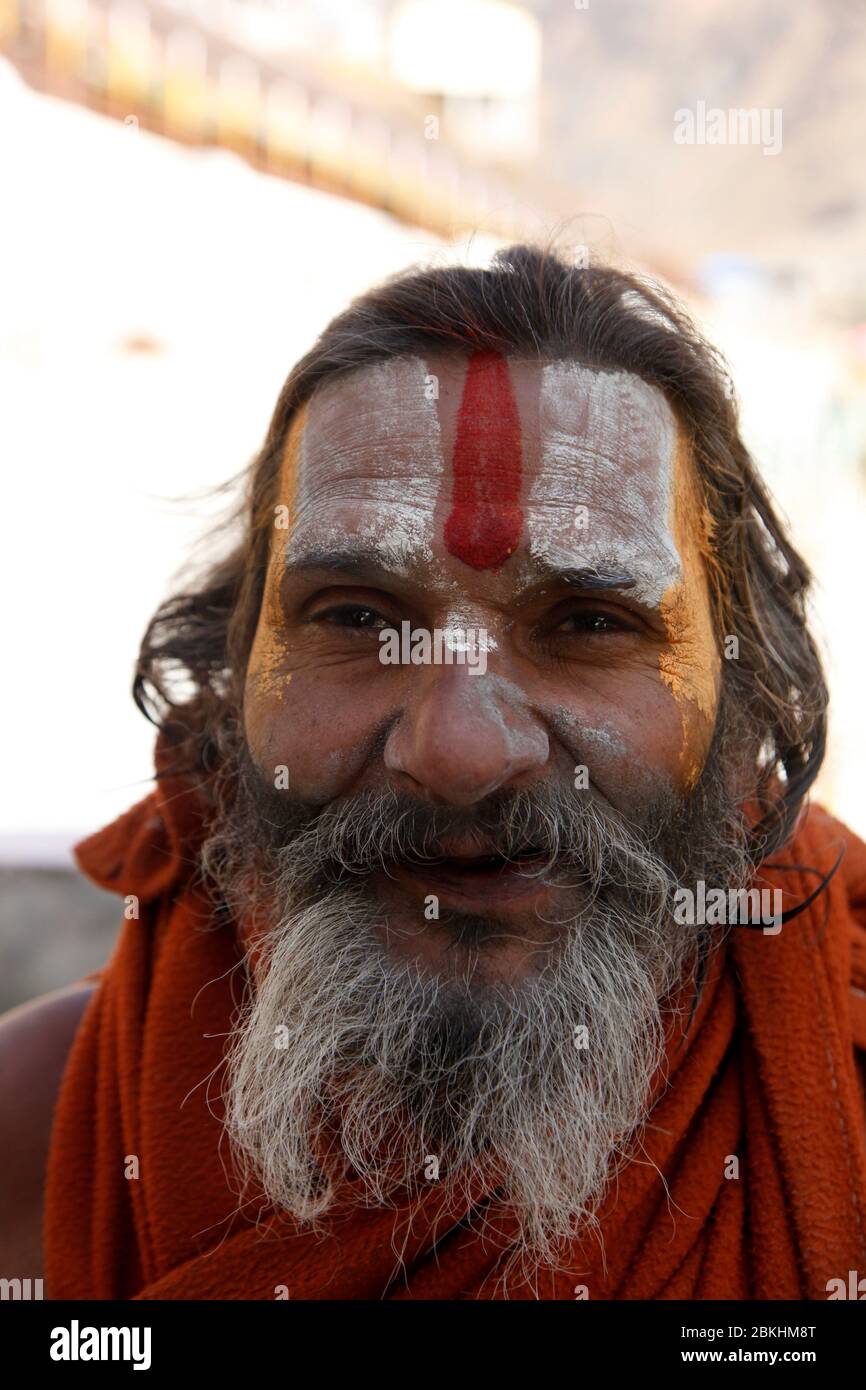 Indian Baba Swami Sadhu Holyman Saddhu in front of temple Haridwar ...
