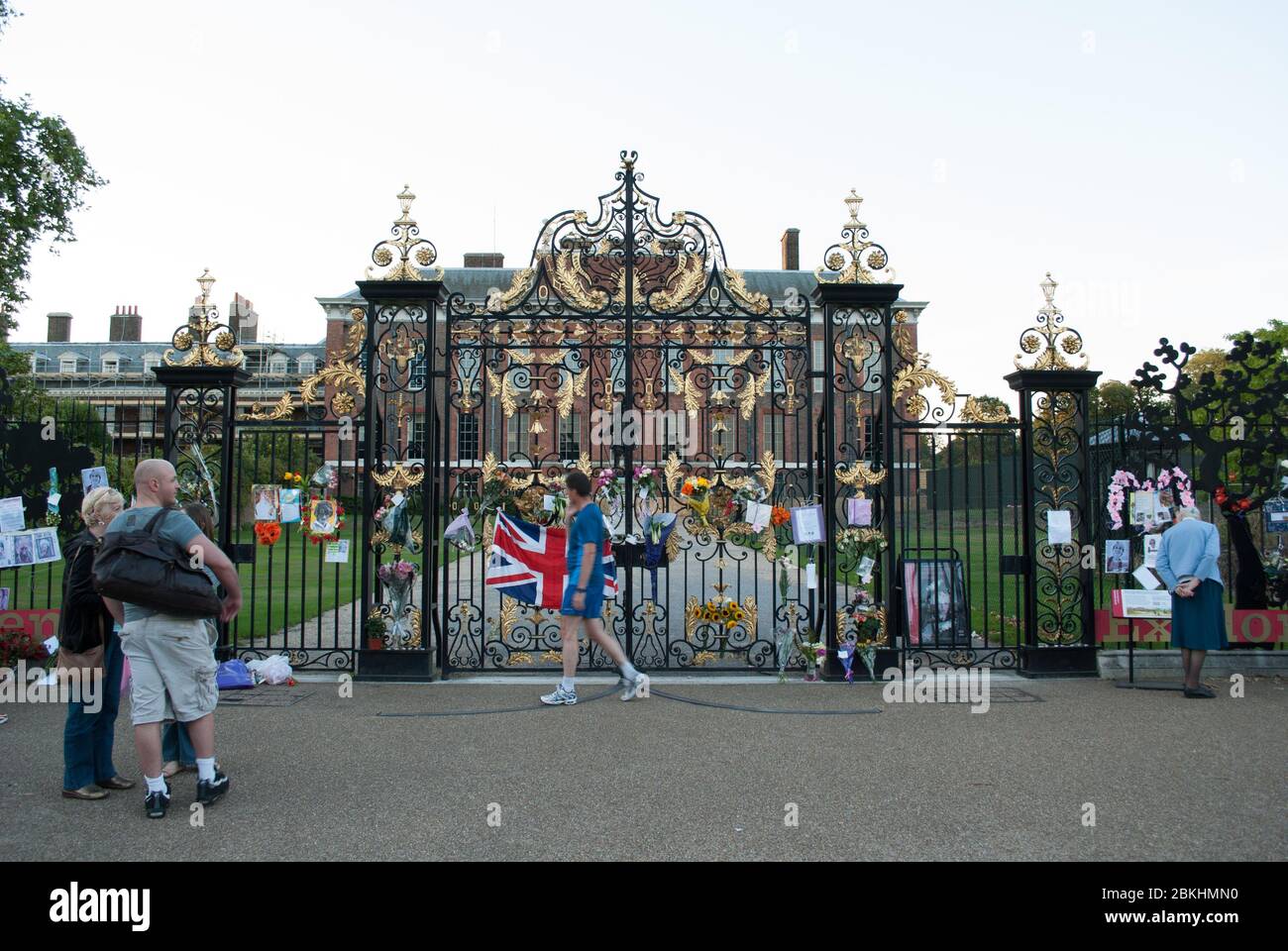 Anniversary of Death Diana Flowers at Gates of Royal Palaces Kensington Palace Kensington Gardens, Kensington, London by Sir Christopher Wren Stock Photo