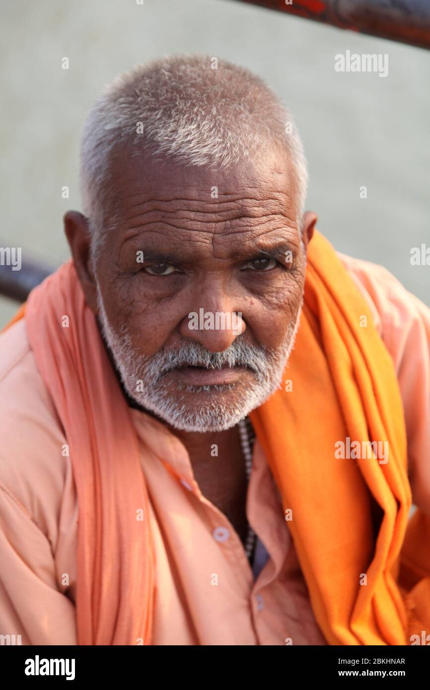 Indian Baba Swami Sadhu Holyman Saddhu in front of temple Haridwar ...