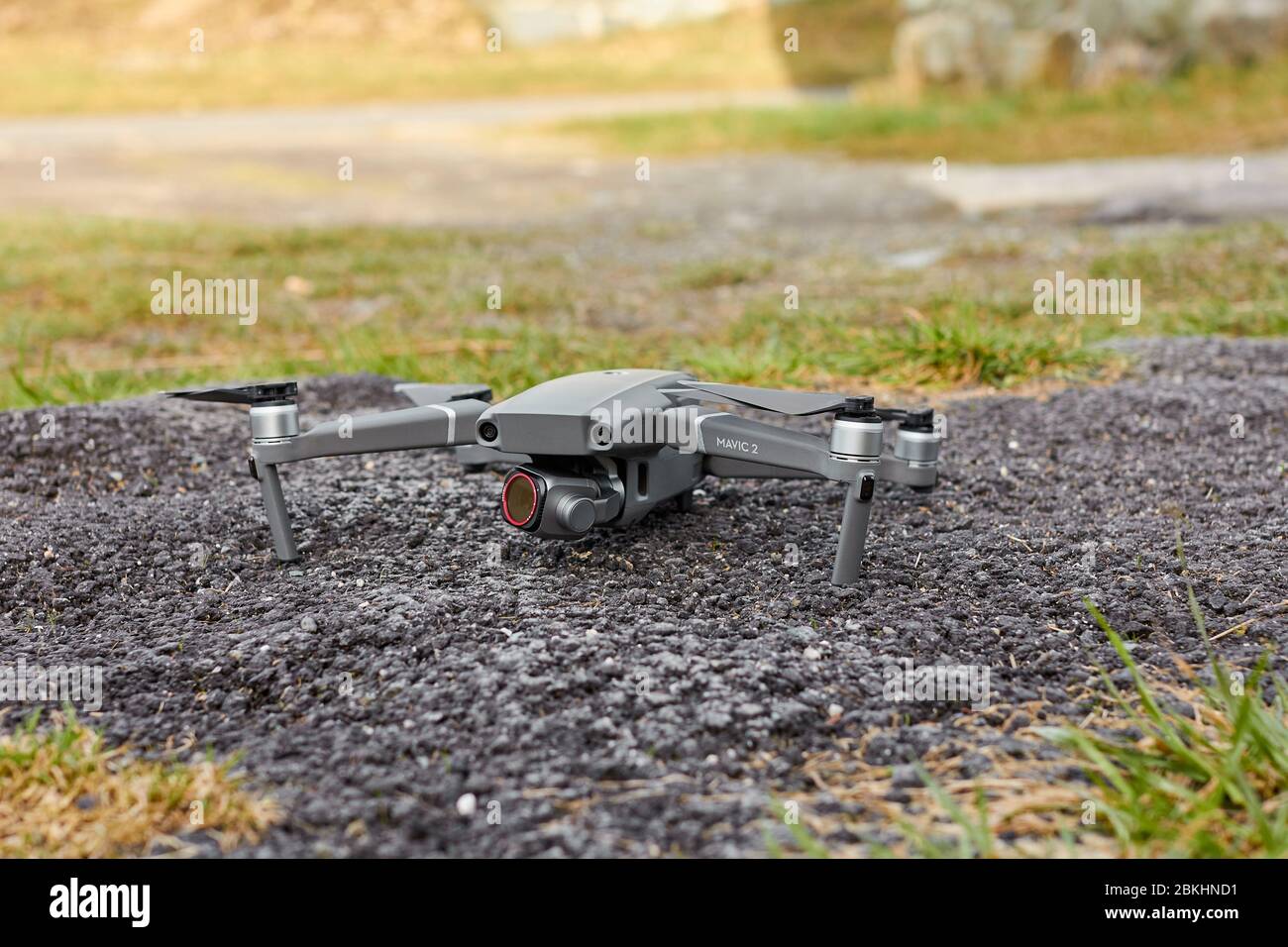 DJI Mavic 2 Pro Drone with Hasselblad camera and Freewell ND filter is ready to take off, Chicago, May 2020. Stock Photo