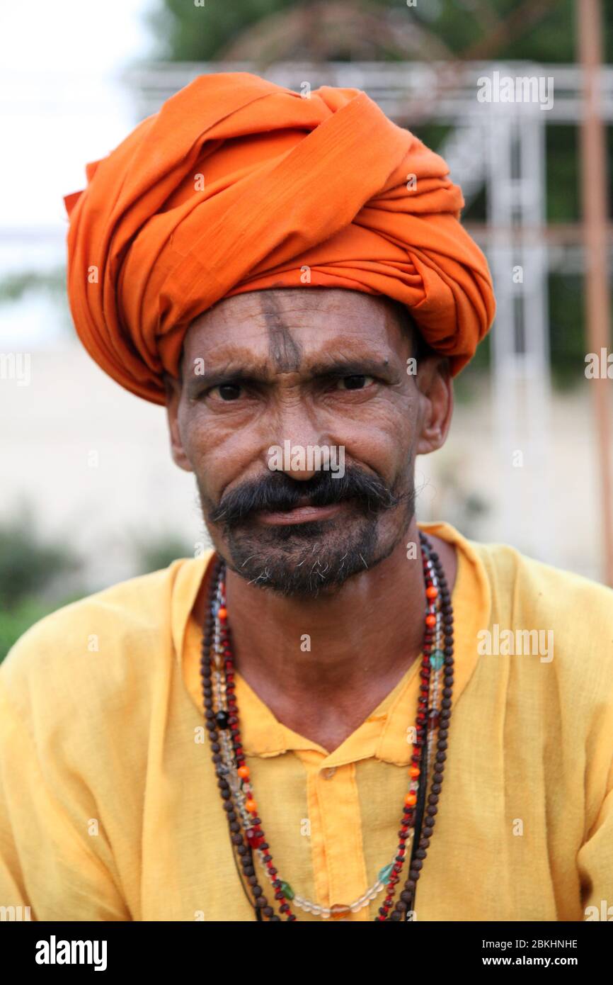 Indian Baba Swami Sadhu Holyman Saddhu in front of temple Haridwar ...