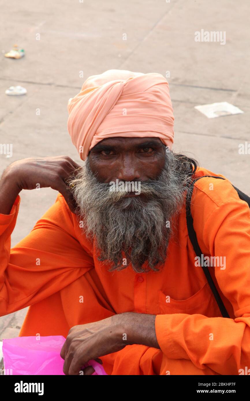 Indian Baba Swami Sadhu Holyman Saddhu in front of temple Haridwar ...