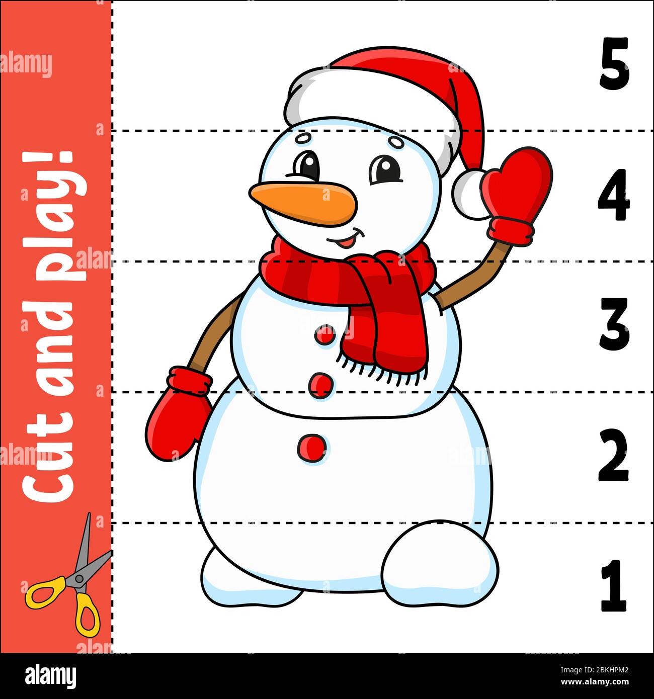 learning numbers 1 5 cut and play cute snowman education worksheet game for kids color activity page puzzle for children riddle for preschool stock vector image art alamy
