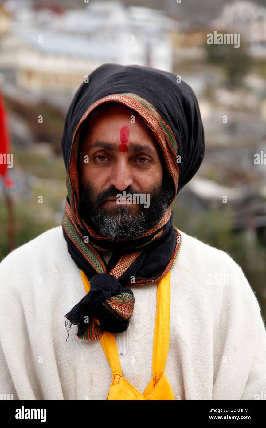 Indian Baba Swami Sadhu Holyman Saddhu in front of temple Haridwar ...