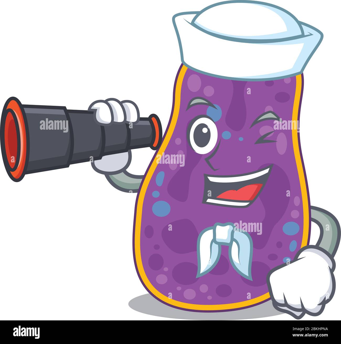 A cartoon icon of shigella sp. bacteria Sailor with binocular Stock Vector