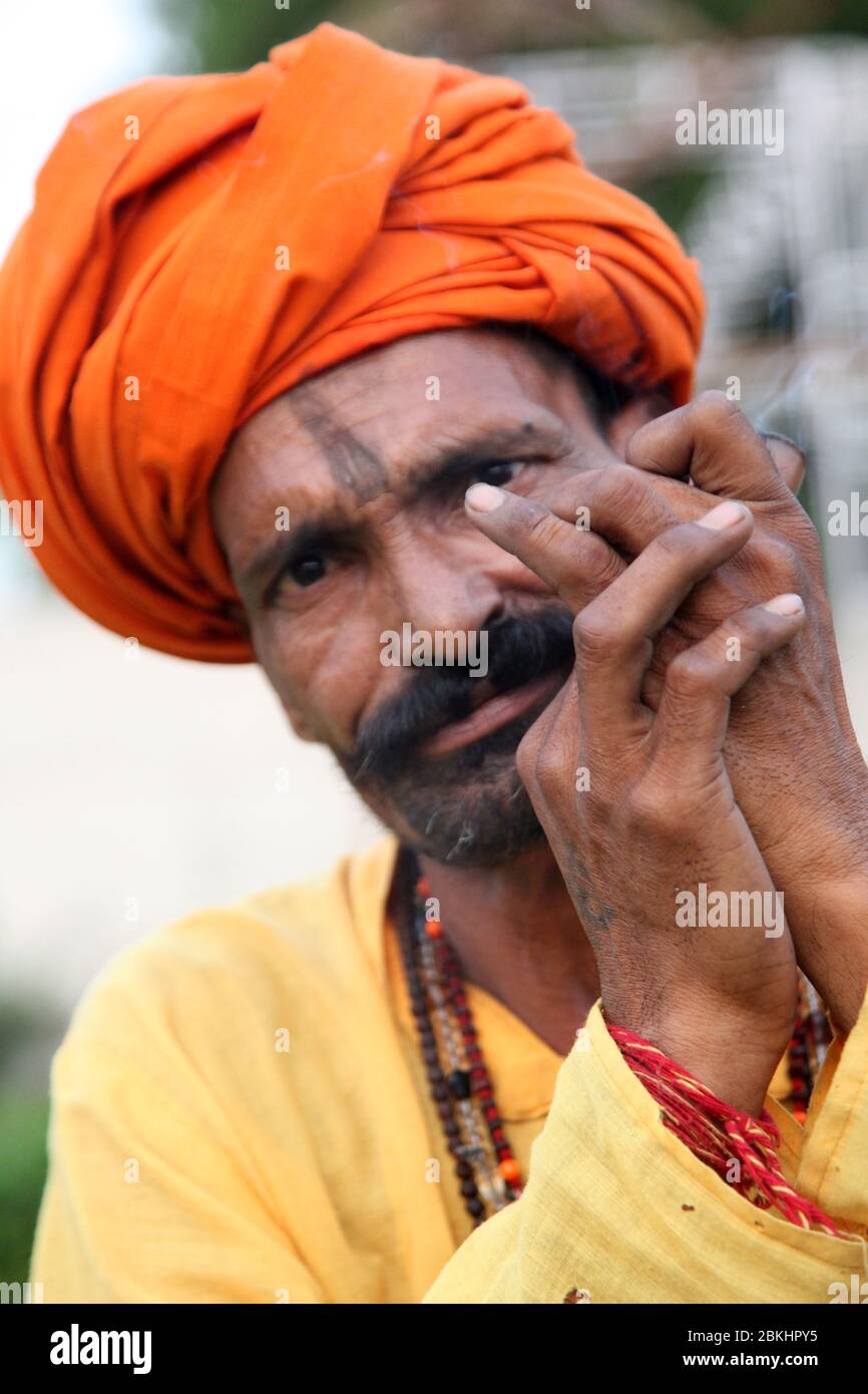 Indian Baba Swami Sadhu Holyman Saddhu in front of temple Haridwar ...
