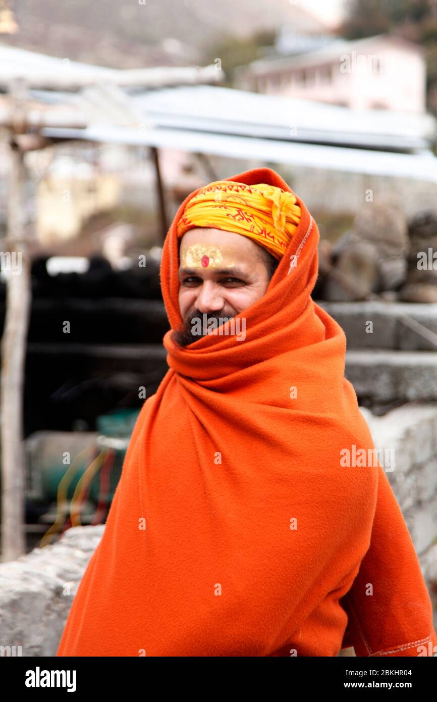 Indian Baba Swami Sadhu Holyman Saddhu in front of temple Haridwar ...