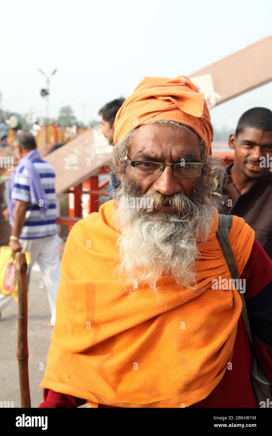 Indian Baba Swami Sadhu Holyman Saddhu in front of temple Haridwar ...