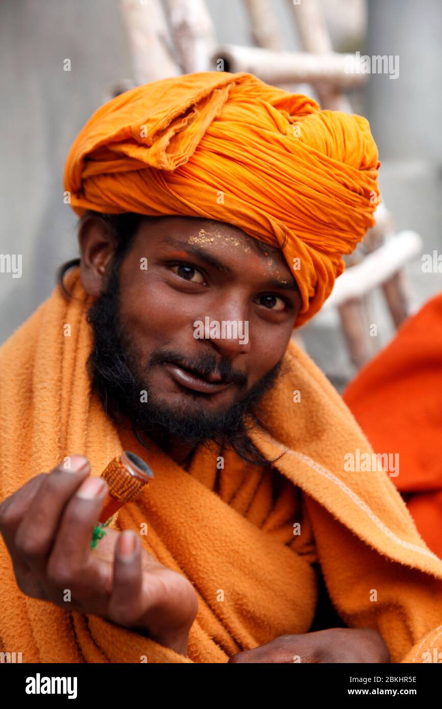 Indian Baba Swami Sadhu Holyman Saddhu in front of temple Haridwar ...