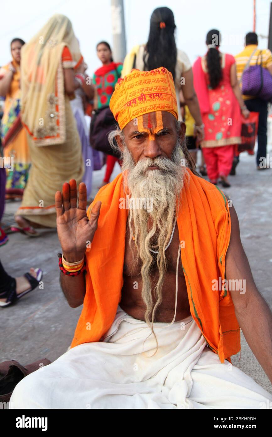 Indian Baba Swami Sadhu Holyman Saddhu in front of temple Haridwar ...