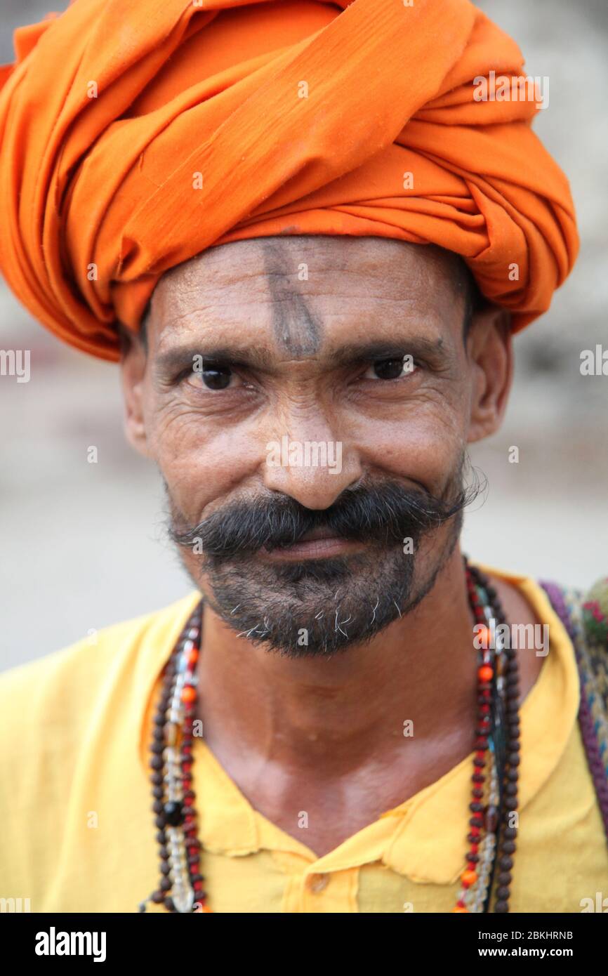 Indian Baba Swami Sadhu Holyman Saddhu in front of temple Haridwar ...