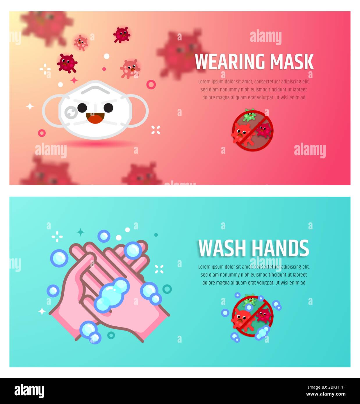 Hands washing with bubble and medical mask protection N95 cartoon