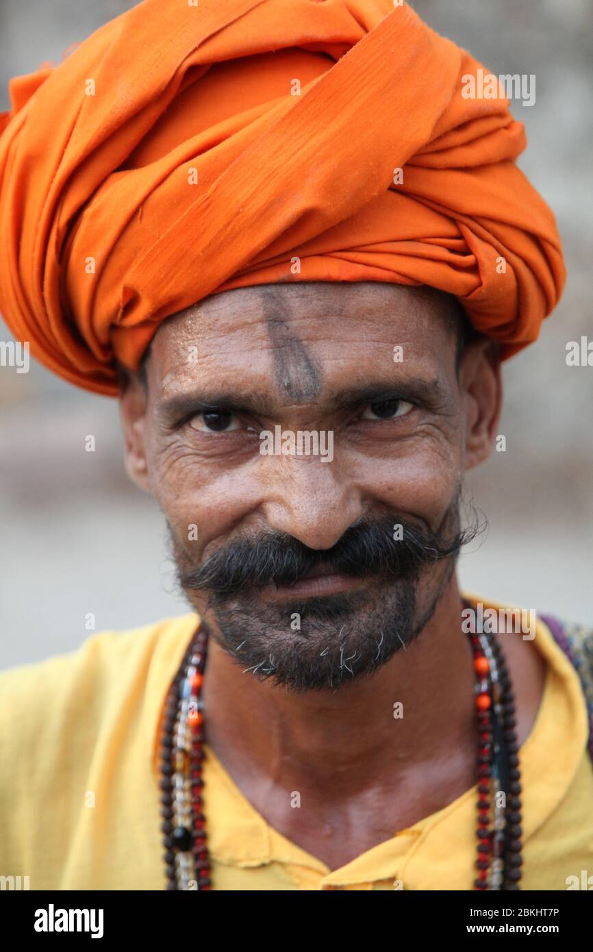 Indian Baba Swami Sadhu Holyman Saddhu in front of temple Haridwar ...