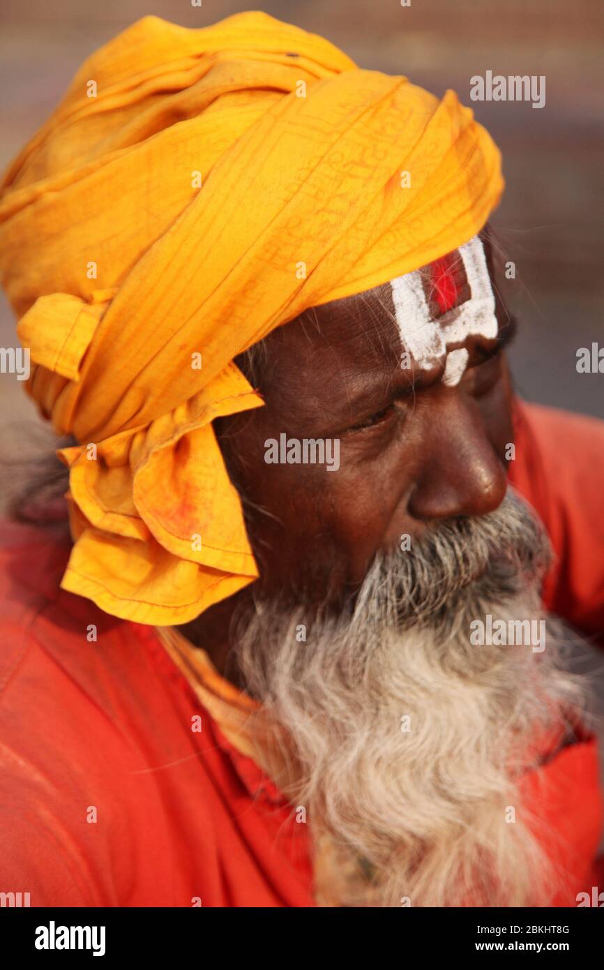 Indian Baba Swami Sadhu Holyman Saddhu in front of temple Haridwar ...