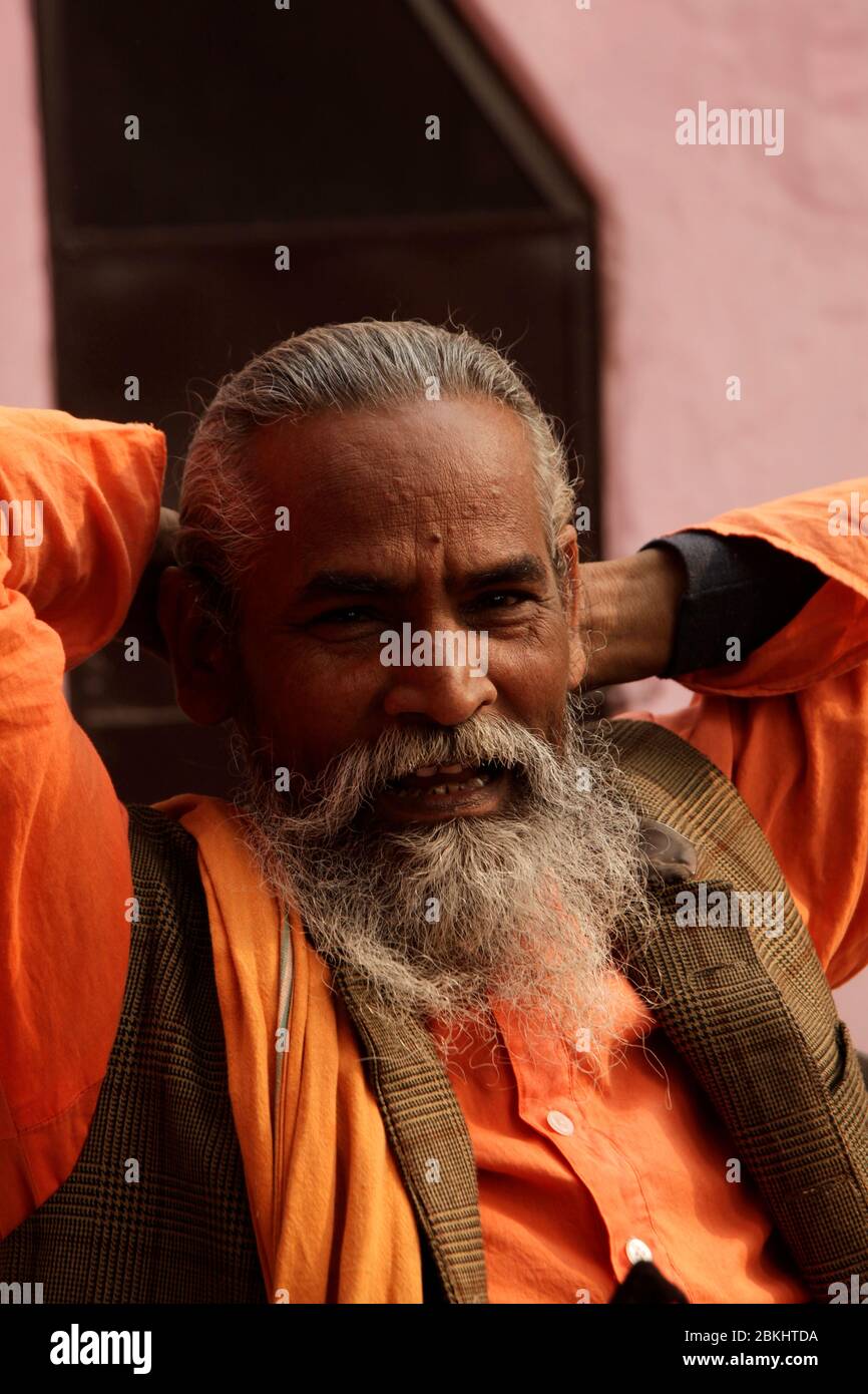 Indian Baba Swami Sadhu Holyman Saddhu in front of temple Haridwar ...