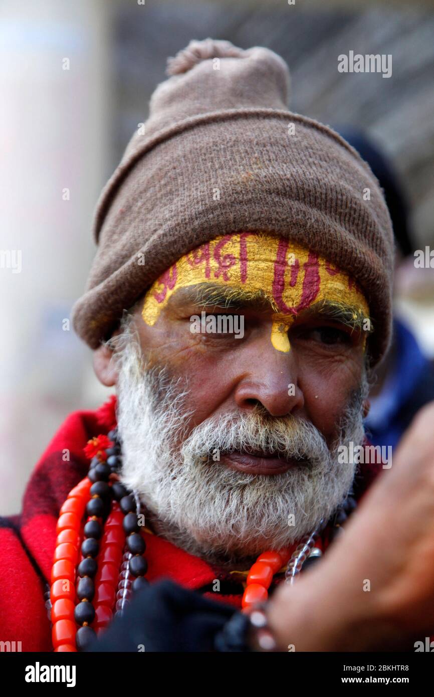 Indian Baba Swami Sadhu Holyman Saddhu in front of temple Haridwar ...