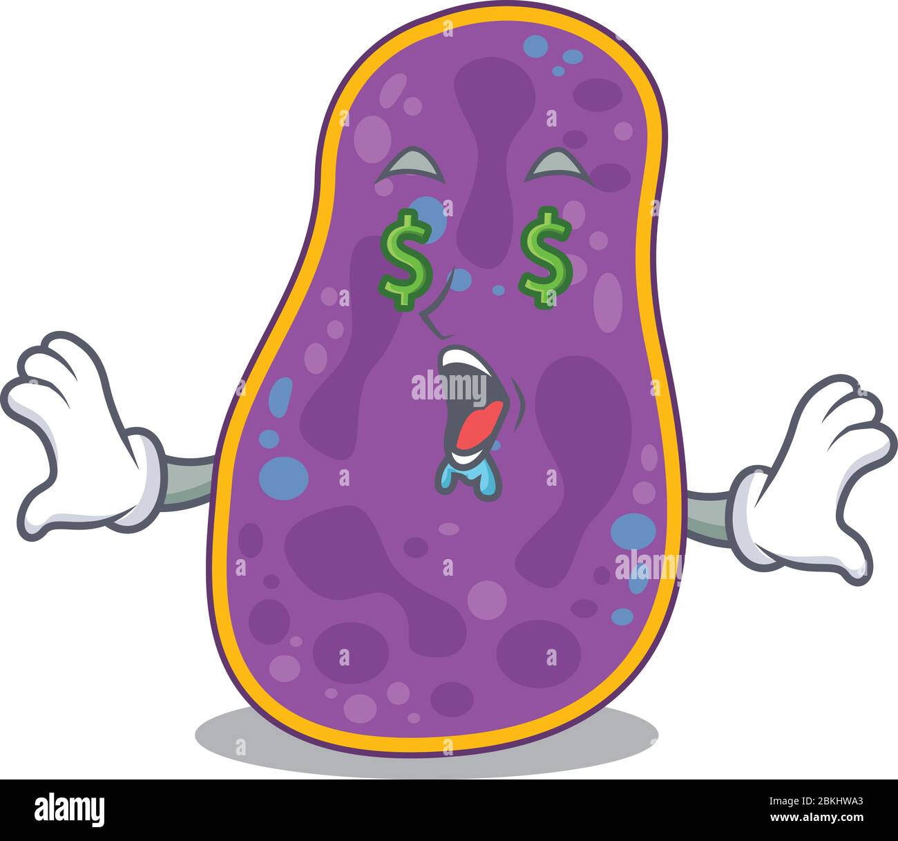 Rich cartoon character design of shigella sp. bacteria with money eyes Stock Vector