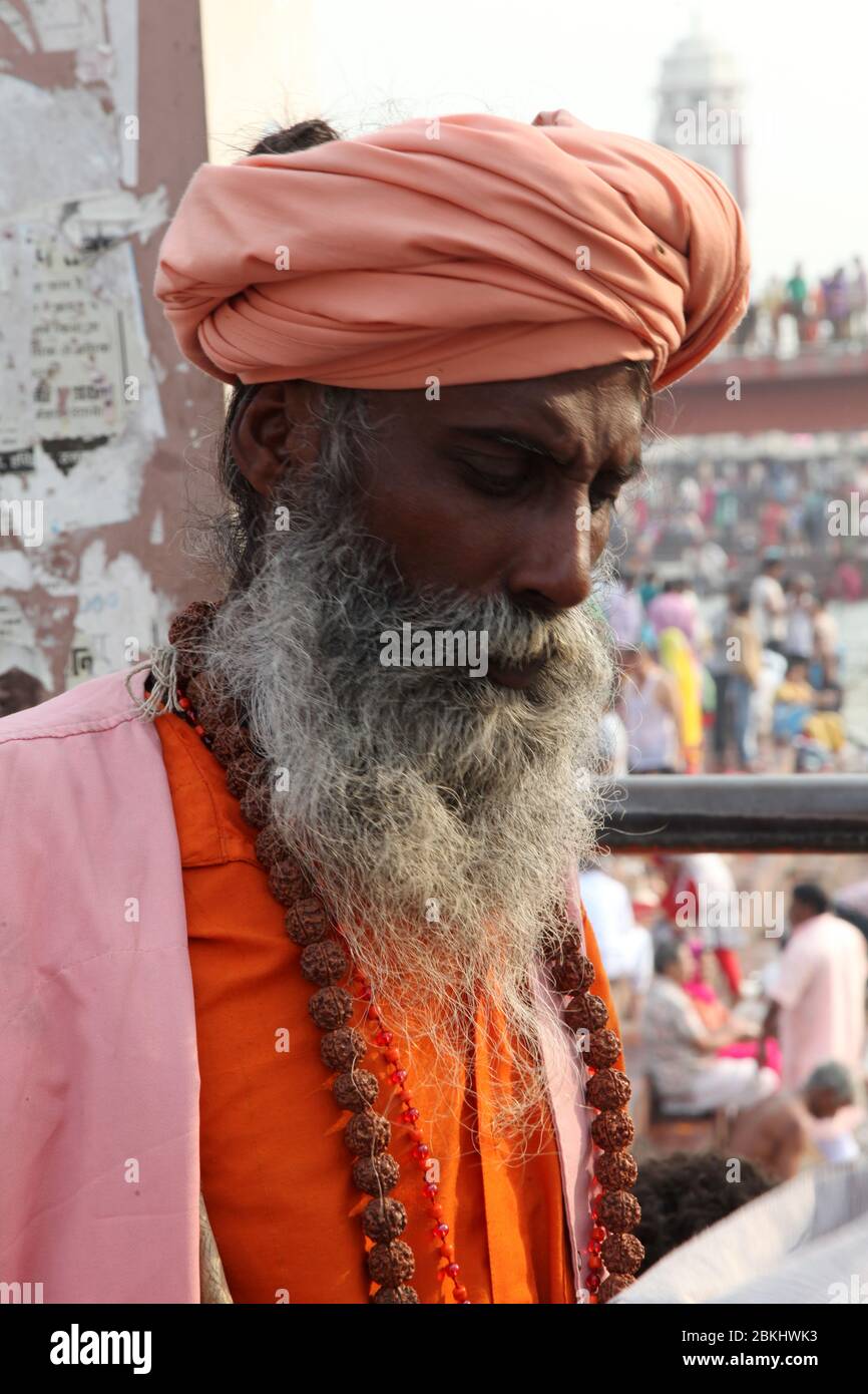 Indian Baba Swami Sadhu Holyman Saddhu in front of temple Haridwar ...