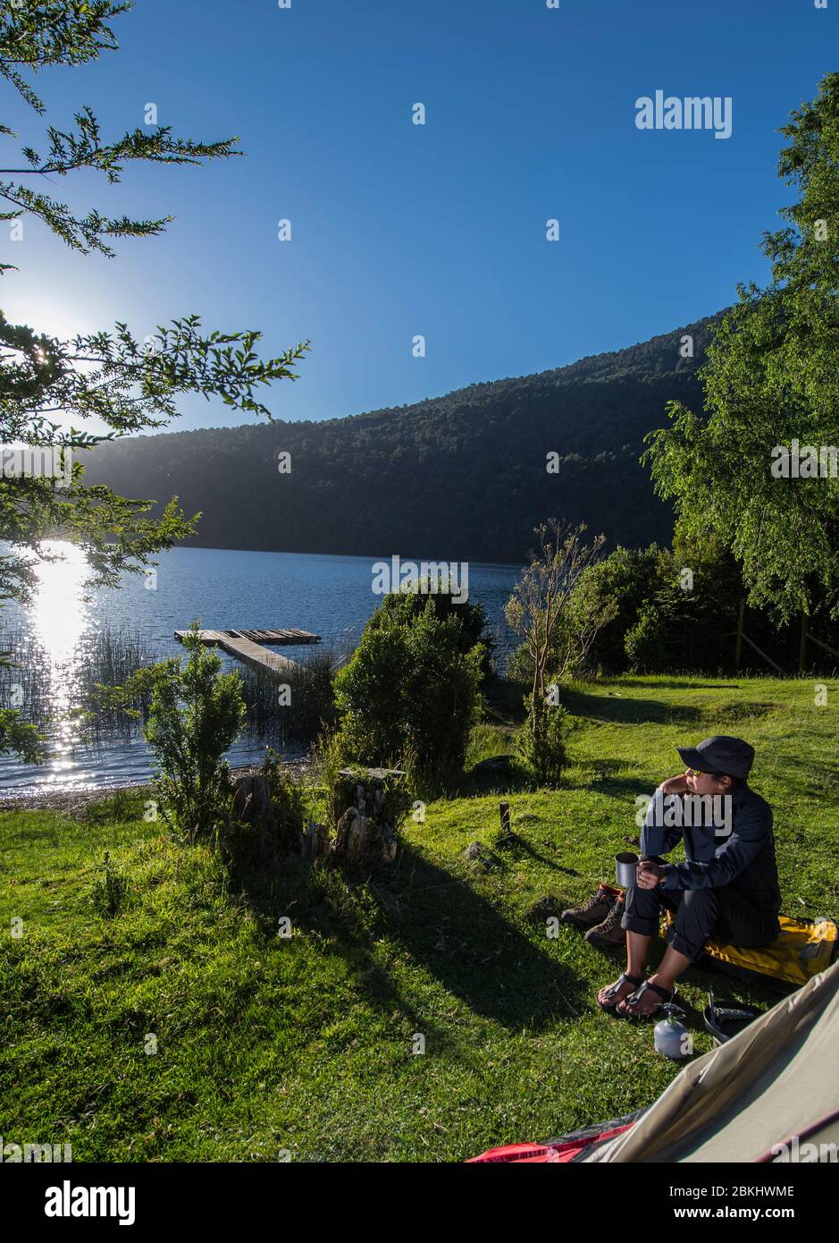 One woman camping sun tent hi-res stock photography and images - Alamy