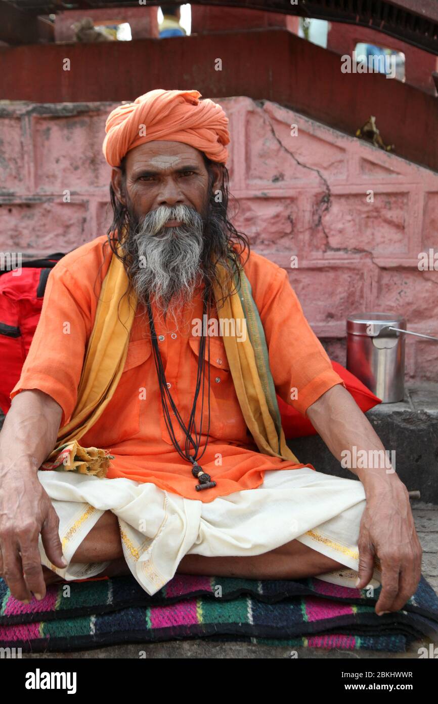 Indian Baba Swami Sadhu Holyman Saddhu in front of temple Haridwar ...
