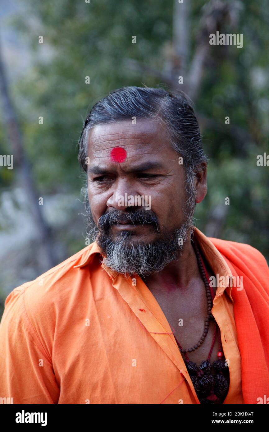 Indian Baba Swami Sadhu Holyman Saddhu in front of temple Haridwar ...