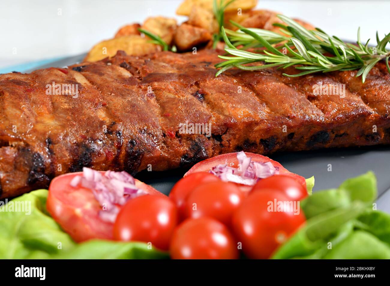 pork spare ribs at plate Stock Photo