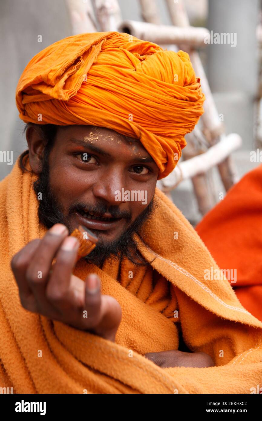 Indian Baba Swami Sadhu Holyman Saddhu in front of temple Haridwar ...
