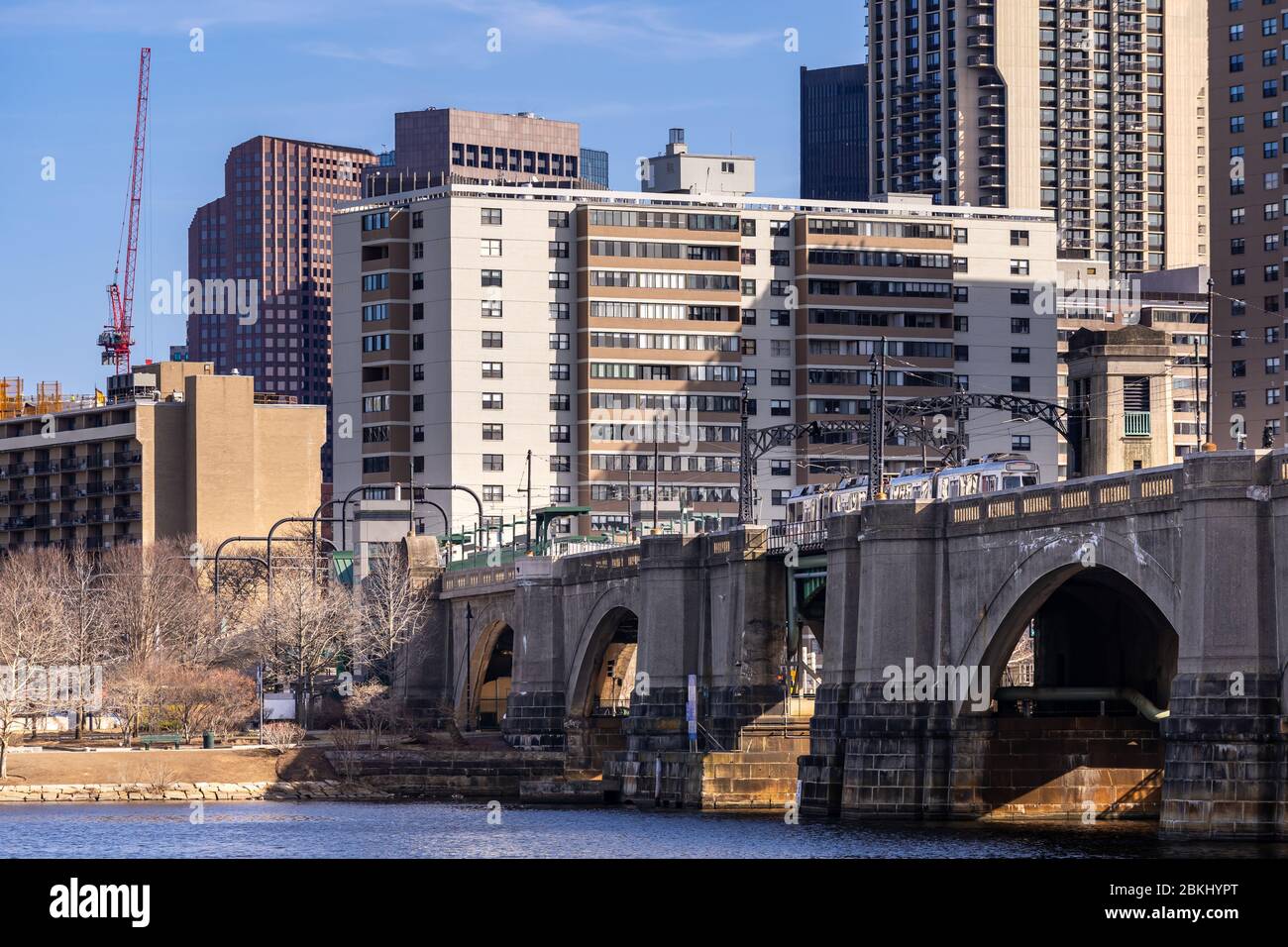Tram Transportation to Cambridge side over bridge of Charles River with