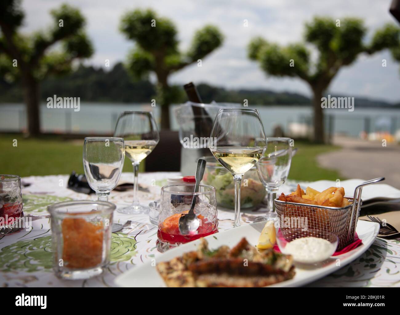 France, Savoie, before Savoyard country, Lake Aiguebelette, lunch at the Villa du Lac Stock Photo